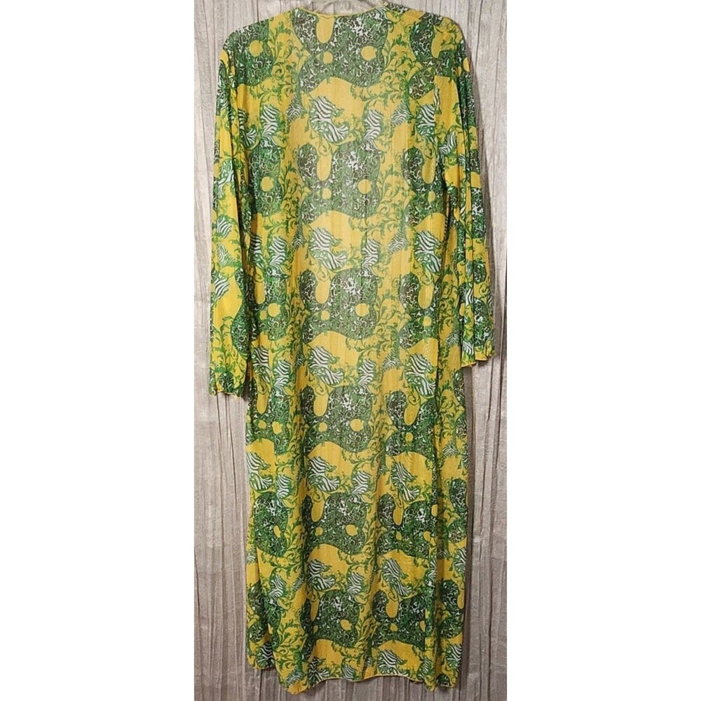 Neon Green Yellow Mesh Maxi Swim Cover Up XL Zebra Striped Open Front Dramatic